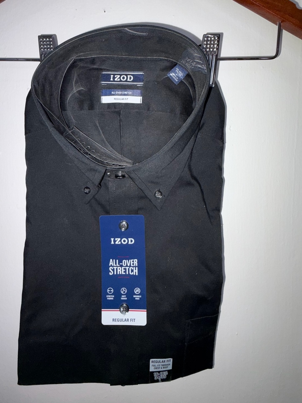 Izod Men's Black Button-Down All-Over Stretch Shirt